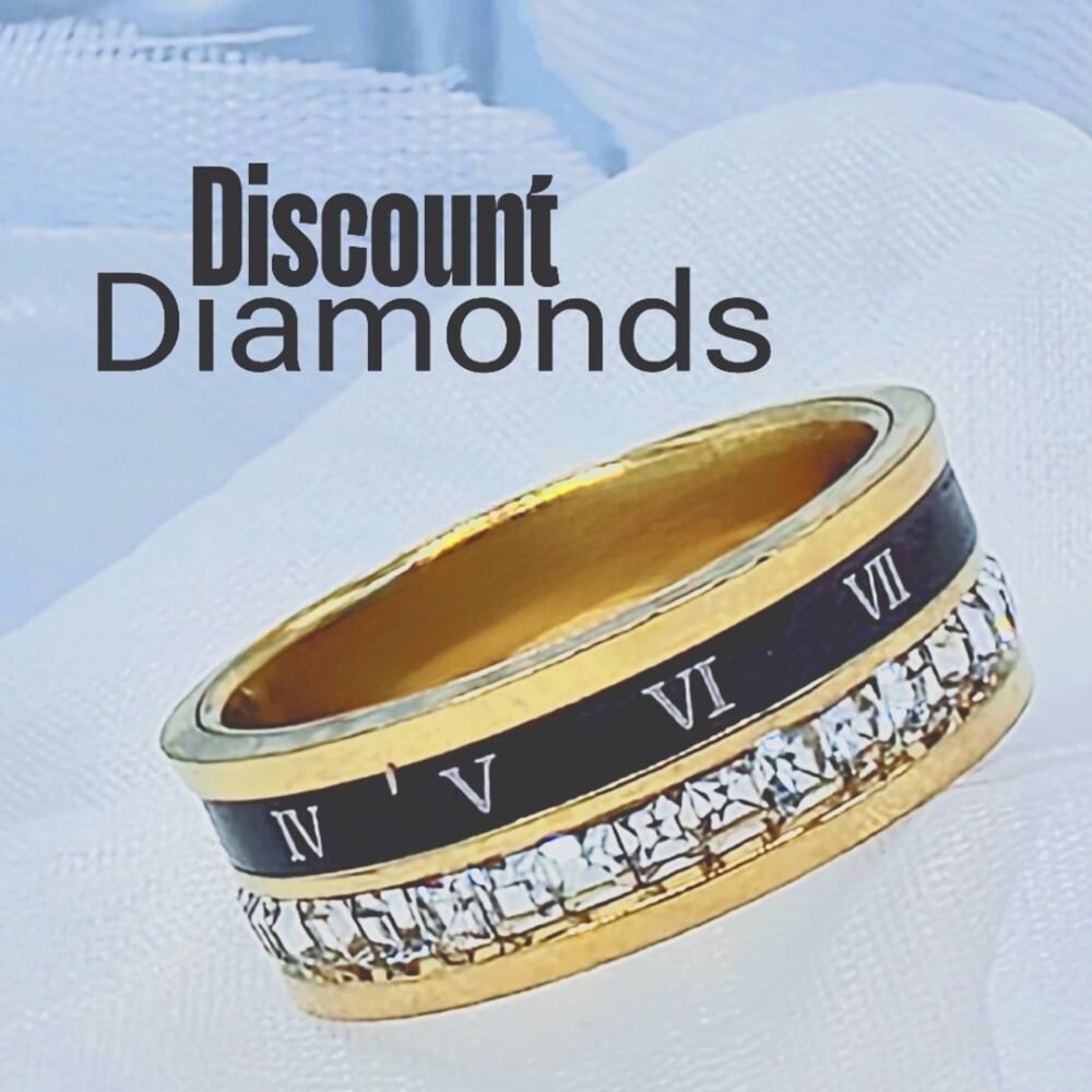 18K Yellow Men's / Women's Unisex  Vintage Roman Numeral Titanium Diamond Ring